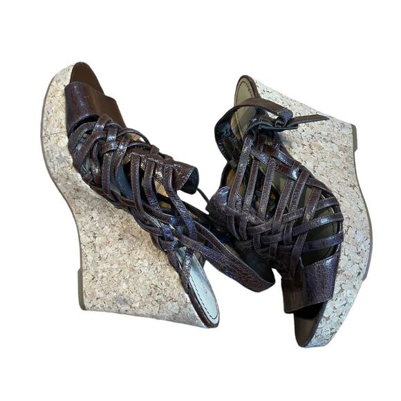 Enzo Angiolini Strappy Espadrille Wedge Sandals Muffin Brown Patent Leather 8.5 - Picture 6 of 14